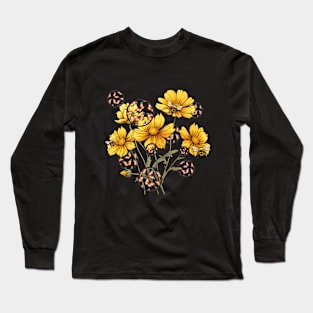 Bees Yellow Wildflower and Monarch Butterfly in Bubbles Long Sleeve T-Shirt